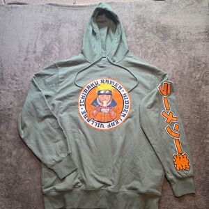 Naruto Hoodie Mens XL Green Fleece Pullover Ichiraku Ramen Graphic Sweatshirt